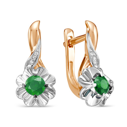 Серьги из комбинированного золота с бриллиантами и изумрудами (043827)