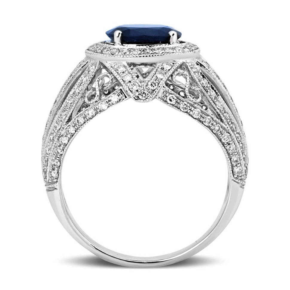 Кольцо из белого золота с бриллиантами и сапфиром (025563)