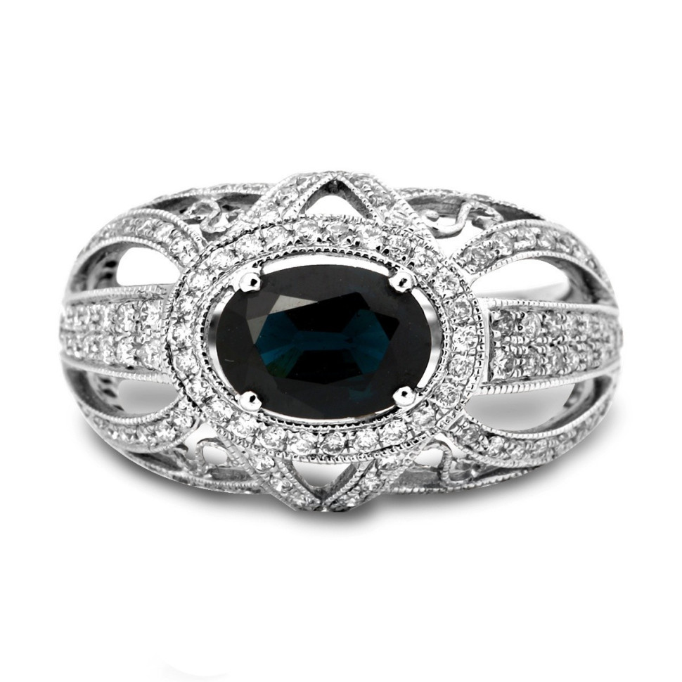 Кольцо из белого золота с бриллиантами и сапфиром (025563)