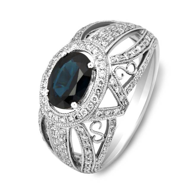 Кольцо из белого золота с бриллиантами и сапфиром (025563)