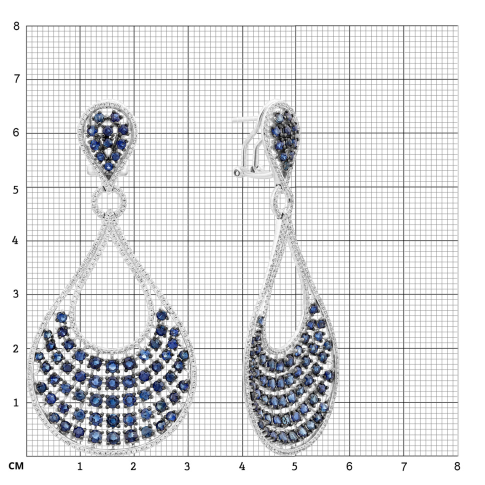 Серьги из белого золота с бриллиантами и сапфирами (003912)