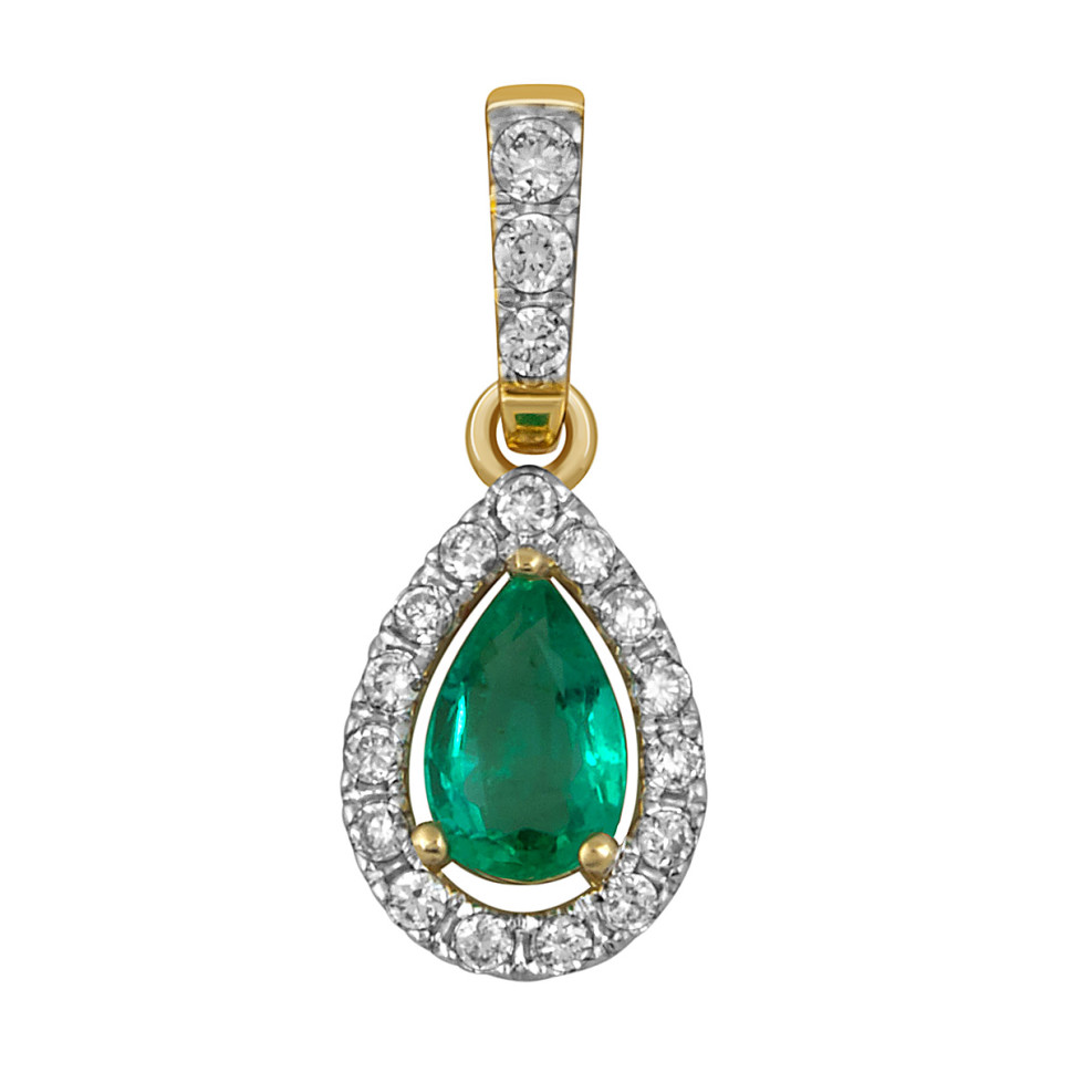 Кулон из жёлтого золота с бриллиантами и изумрудом (052432)