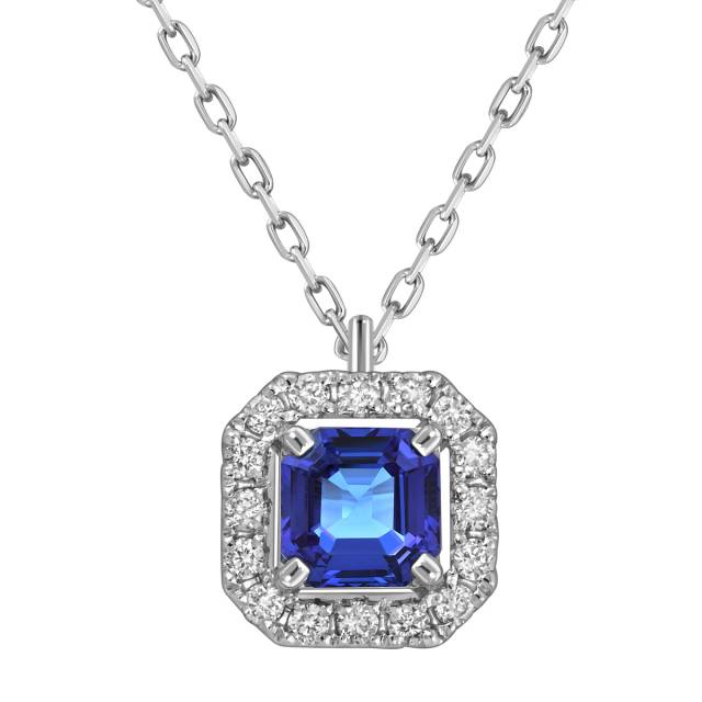 Колье из белого золота с бриллиантами и сапфиром (062781)