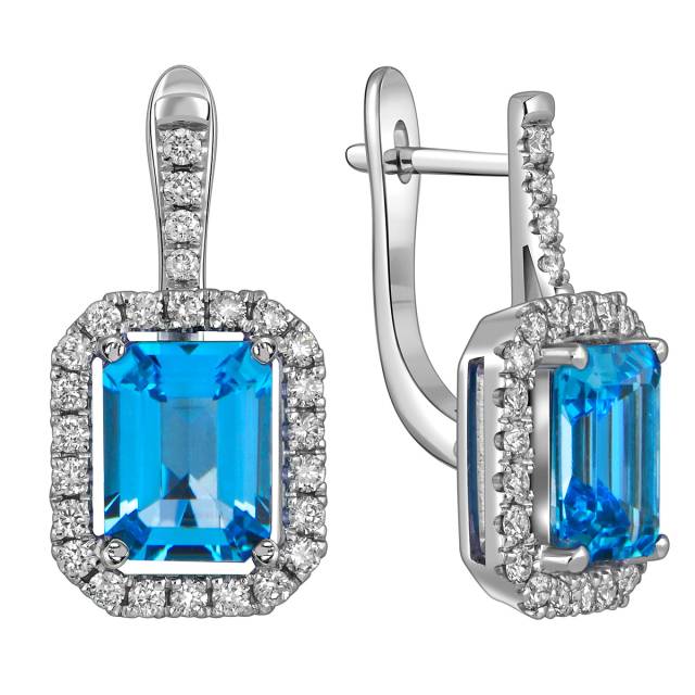 Серьги из белого золота с бриллиантами и топазом  (059424)