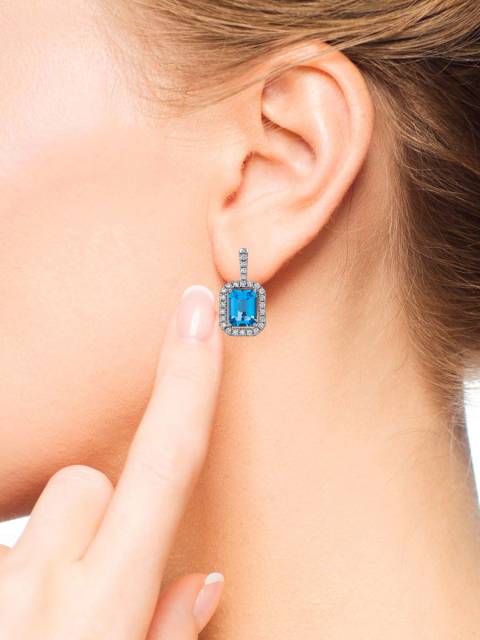 Серьги из белого золота с бриллиантами и топазом  (059424)