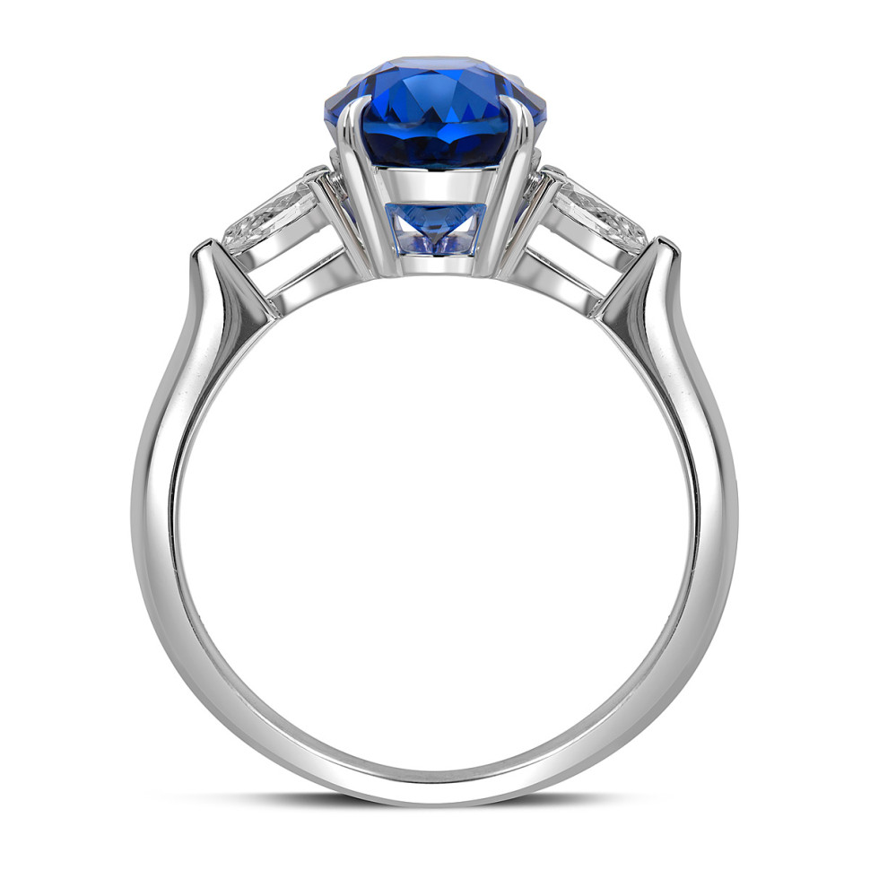 Кольцо из белого золота с бриллиантами и сапфиром (063444)