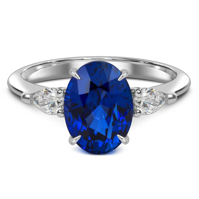 Кольцо из белого золота с бриллиантами и сапфиром (063444)