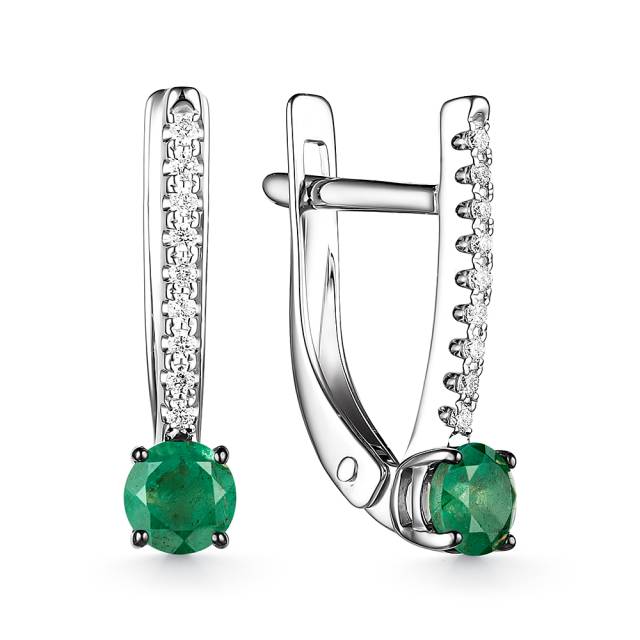 Серьги из белого золота с изумрудами и бриллиантами (060588)
