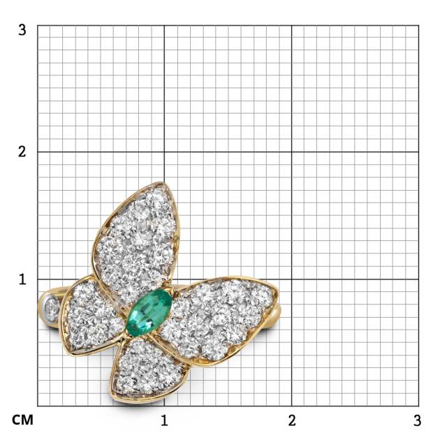 Кольцо из жёлтого золота с бриллиантами и изумрудом "Бабочки" (055145)
