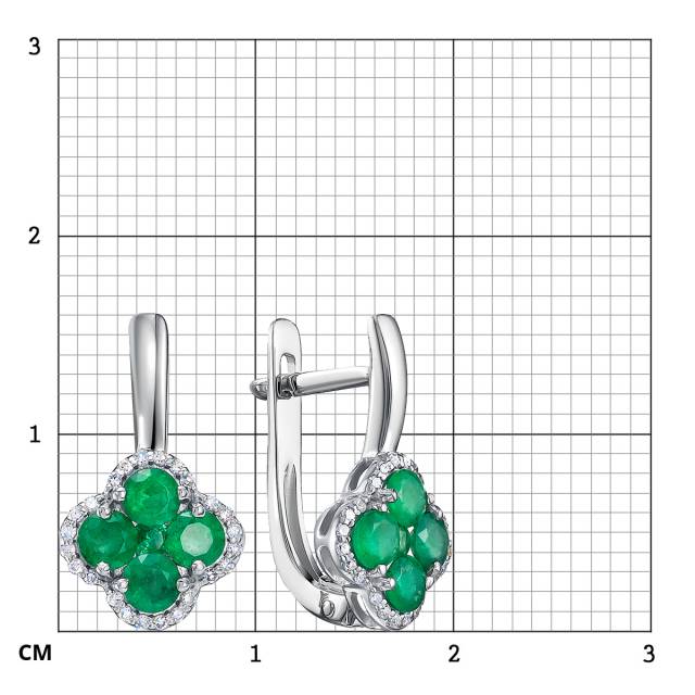 Серьги из белого золота с бриллиантами и изумрудами (055703)