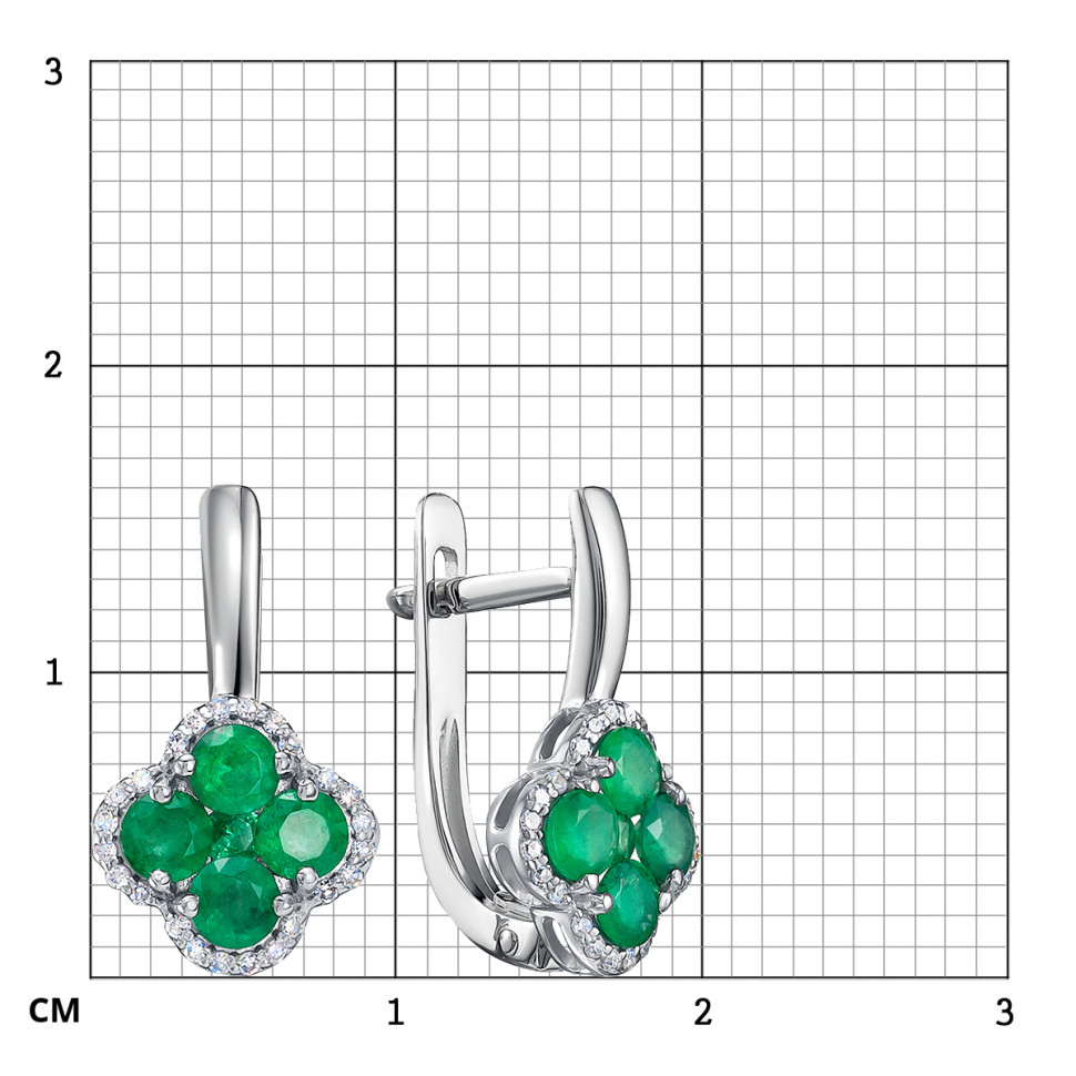 Серьги из белого золота с бриллиантами и изумрудами (055703)