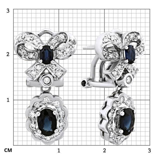 Серьги из белого золота с бриллиантами и сапфирами (003066)