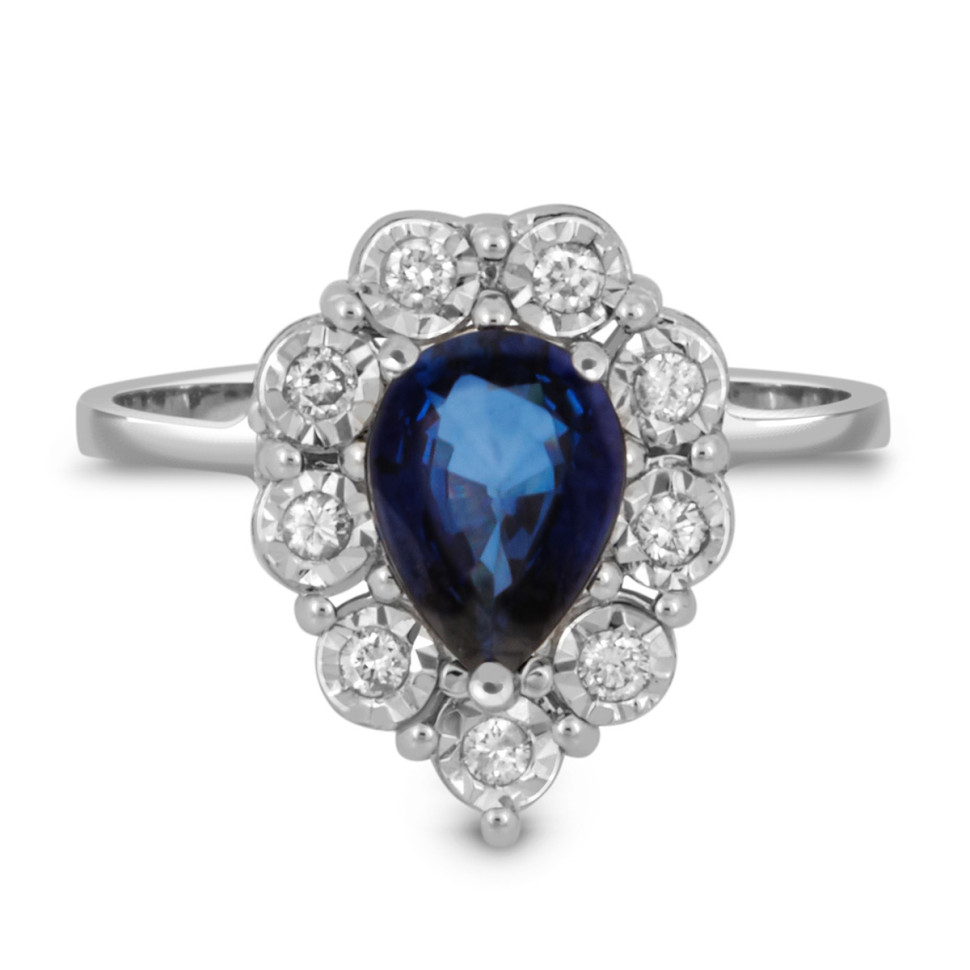 Кольцо из белого золота с бриллиантами и сапфиром (039425)