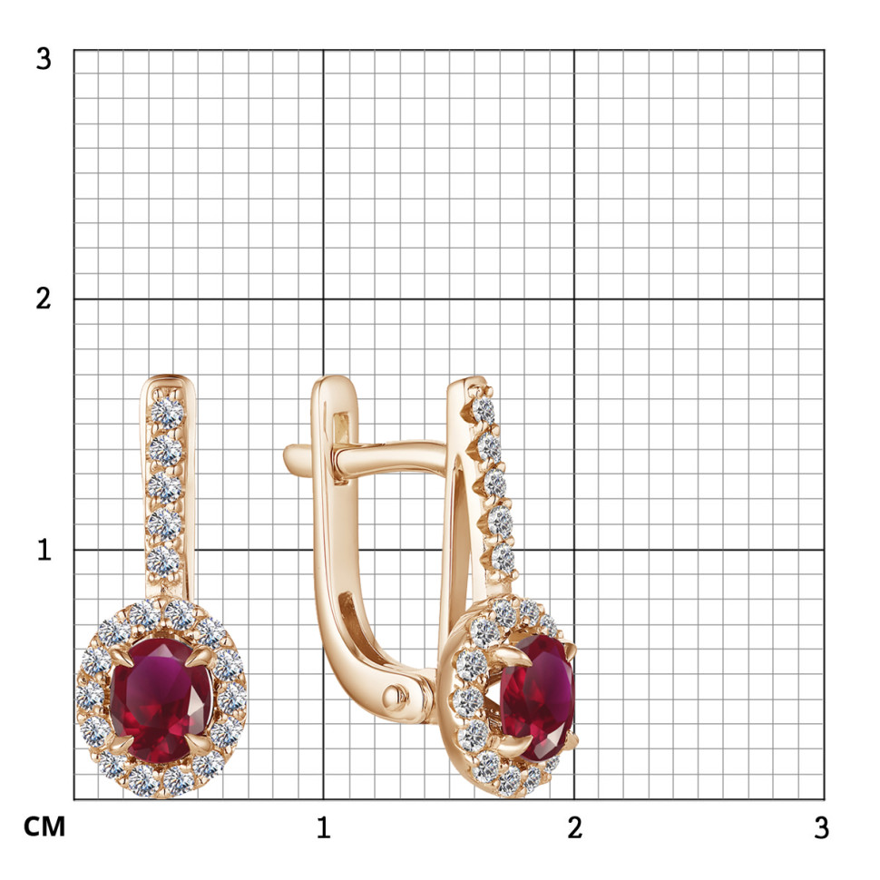 Серьги из красного золота с бриллиантами и рубинами (042080)