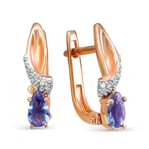 Серьги из красного золота с бриллиантами и танзанитами (043855)