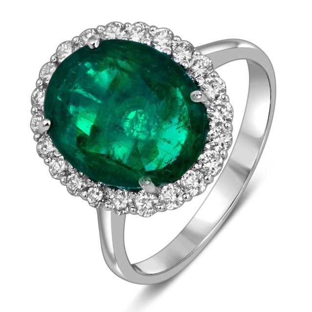 Кольцо из белого золота с бриллиантами и изумрудом (057978)