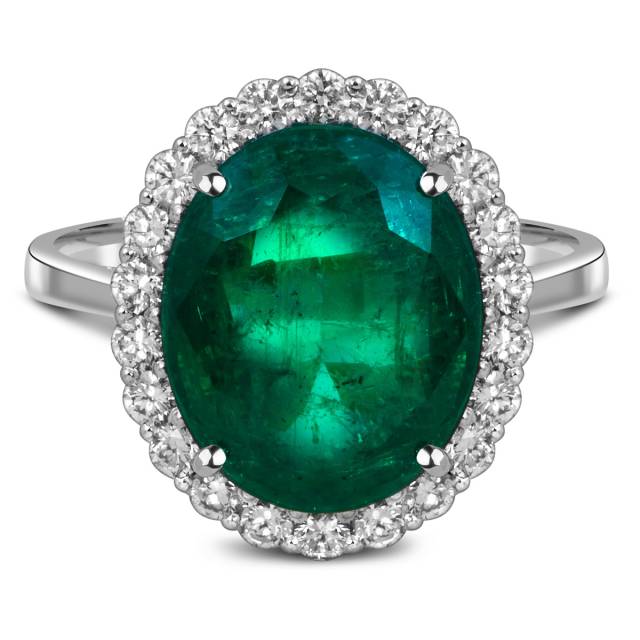 Кольцо из белого золота с бриллиантами и изумрудом (057978)