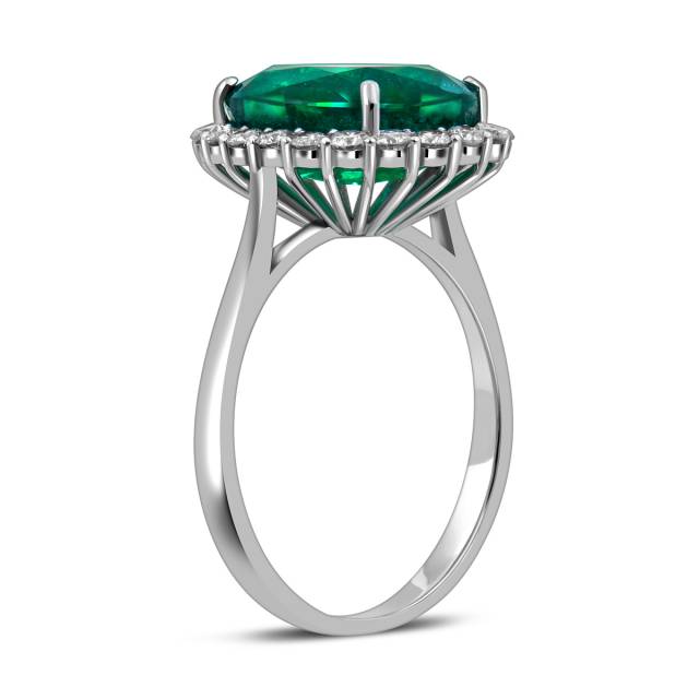 Кольцо из белого золота с бриллиантами и изумрудом (057978)