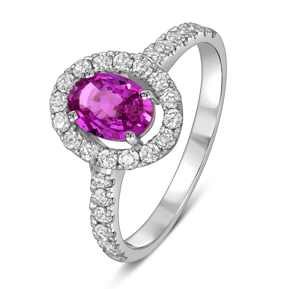 Кольцо из белого золота с бриллиантами и розовым сапфиром (053870)
