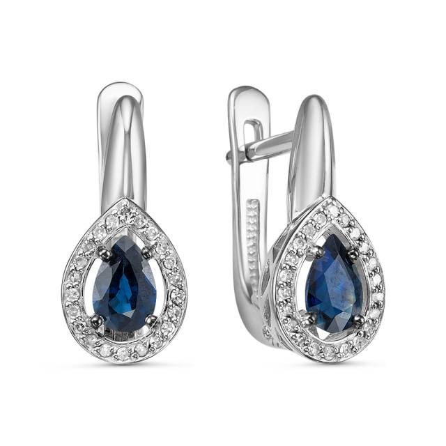 Серьги из белого золота с бриллиантами и сапфирами  (060482)