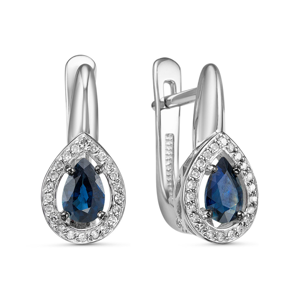 Серьги из белого золота с бриллиантами и сапфирами  (060482)