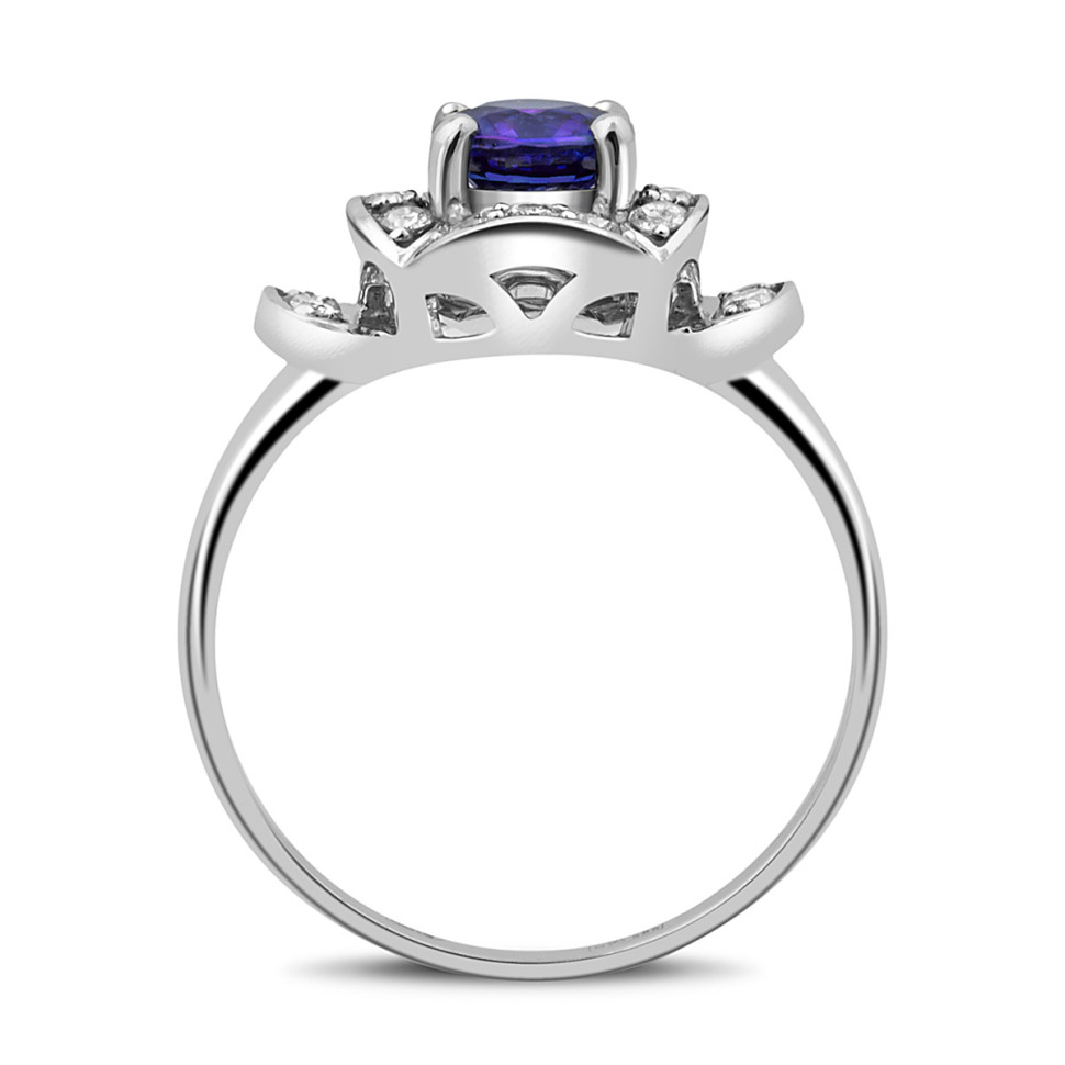 Помолвочное кольцо из белого золота с бриллиантами и танзанитом (044233)