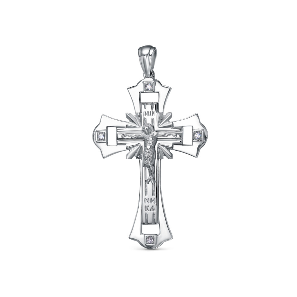 Кулон крест из платины с бриллиантами (058022)