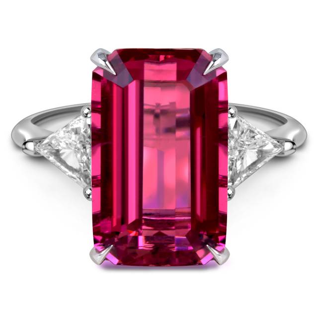 Кольцо из белого  золота с бриллиантами и розовым турмалином (060184)