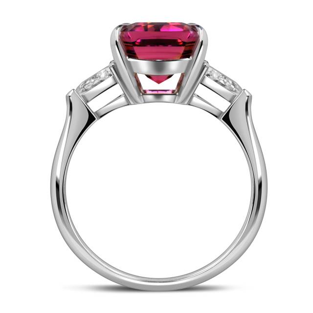 Кольцо из белого  золота с бриллиантами и розовым турмалином (060184)