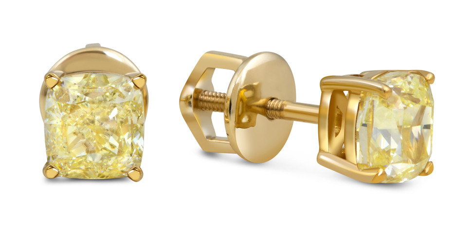 Серьги пусеты из жёлтого золота с бриллиантами (054379)