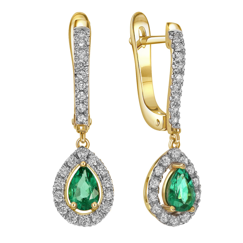 Серьги из жёлтого золота с бриллиантами и изумрудами (062568)