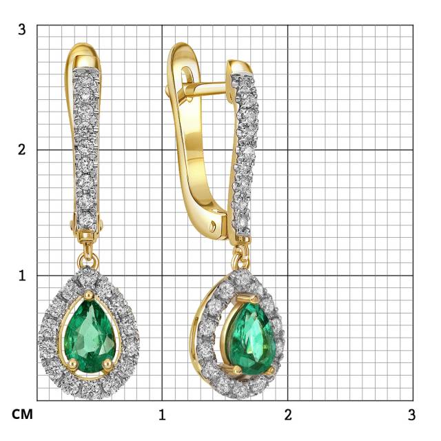 Серьги из жёлтого золота с бриллиантами и изумрудами (062568)