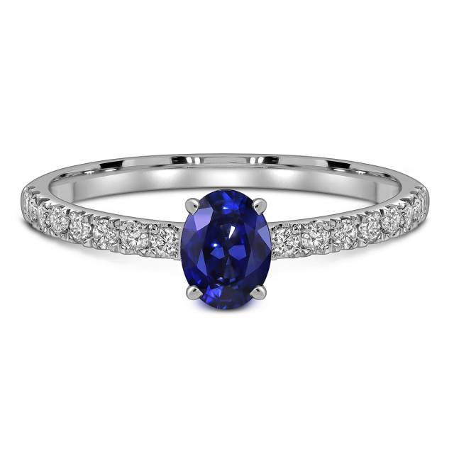 Кольцо из белого золота с бриллиантами и сапфиром (063658)