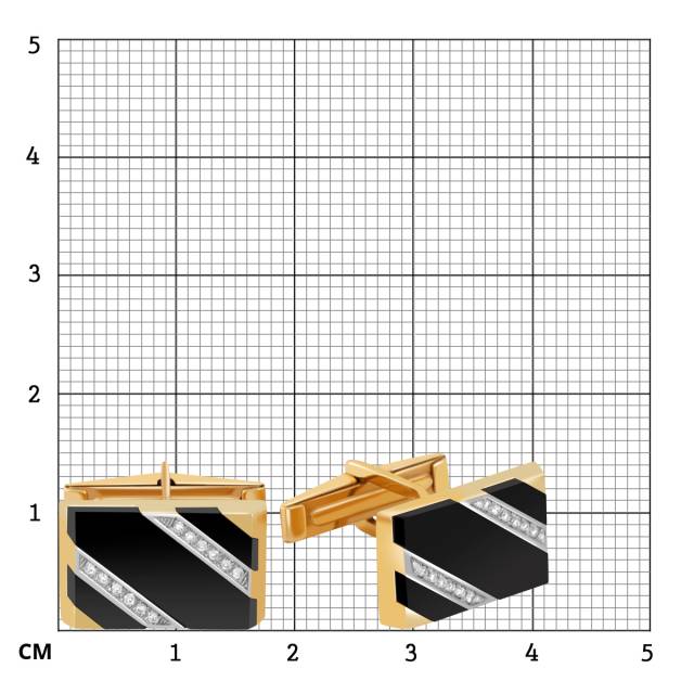 Запонки из жёлтого золота с бриллинатами и ониксом (047815)