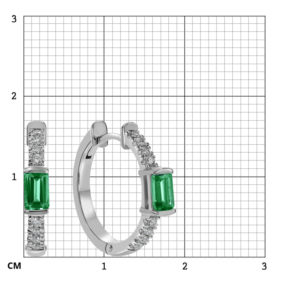 Серьги конго из белого золота с бриллиантами и изумрудами (059207)