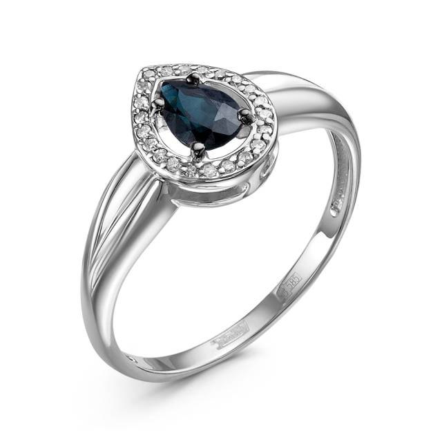 Кольцо из белого золота с сапфиром и бриллиантами (060483)