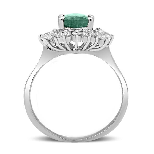 Кольцо из белого золота с бриллиантами и изумрудом (025179)