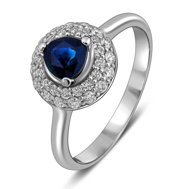 Кольцо из белого золота с бриллиантами и сапфиром (046243)
