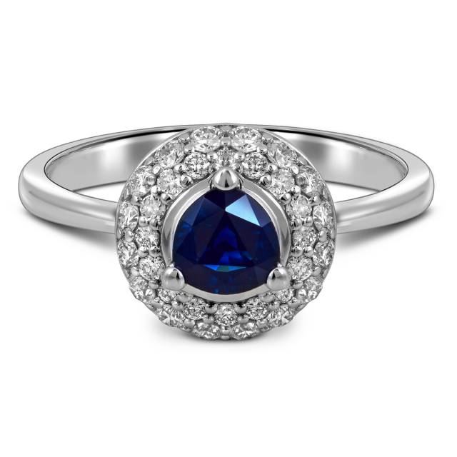 Кольцо из белого золота с бриллиантами и сапфиром (046243)