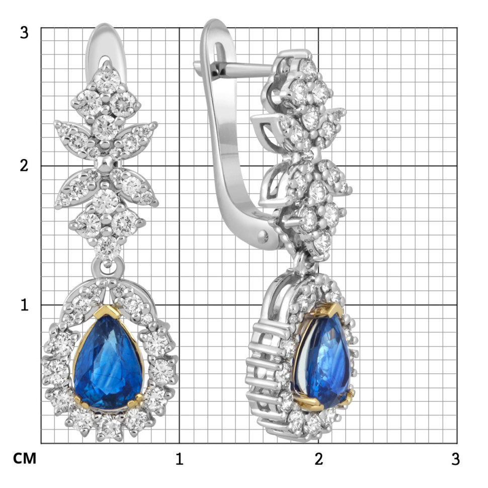 Серьги из белого золота с бриллиантами и сапфирами (045926)