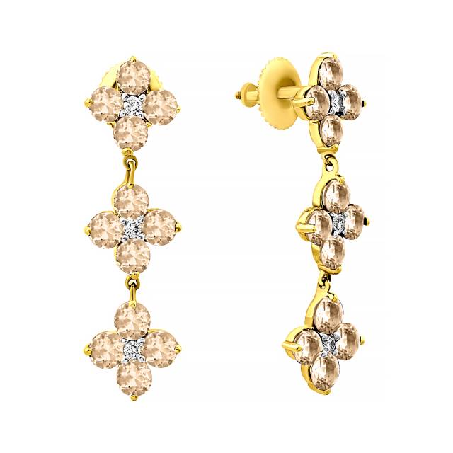 Серьги пусеты  из жёлтого золота с бриллиантами и топазами (021979)