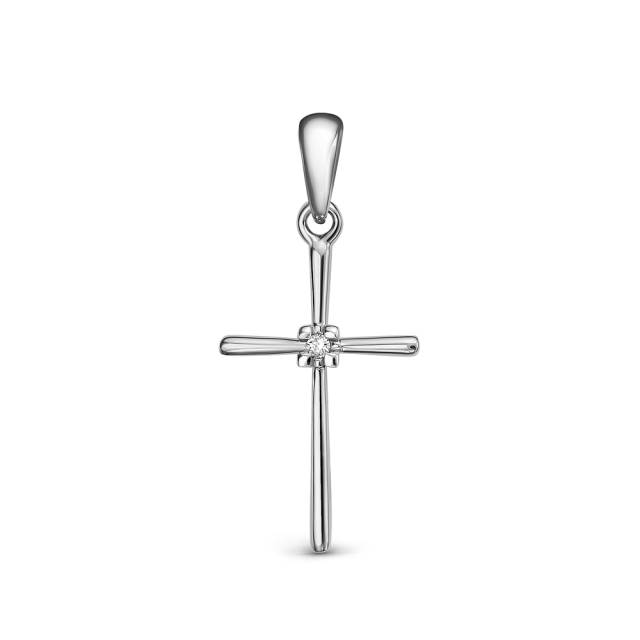 Кулон крест из платины с бриллиантом (058009)