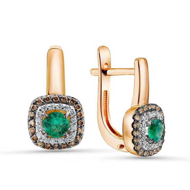 Серьги из красного золота с бриллиантами и изумрудами (060102)