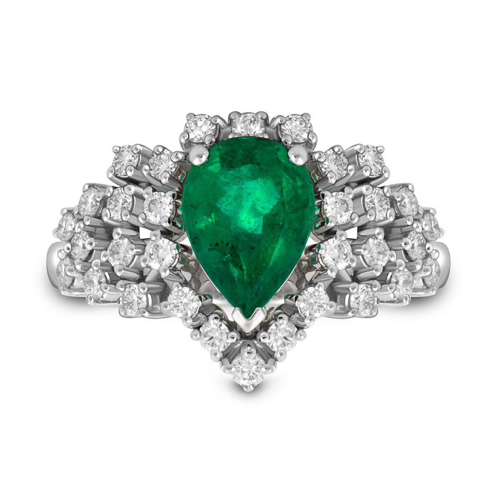 Кольцо из белого золота с бриллиантами и изумрудом (047003)