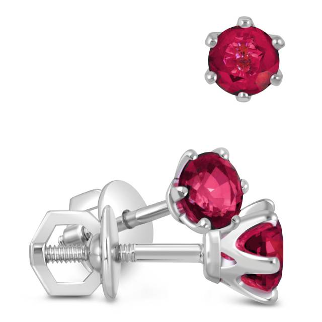 Серьги пусеты из белого золота с рубинами (060557)