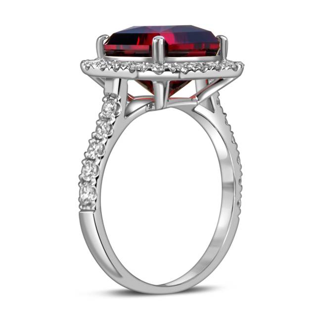 Кольцо из белого золота с бриллиантами и гранатом (059464)