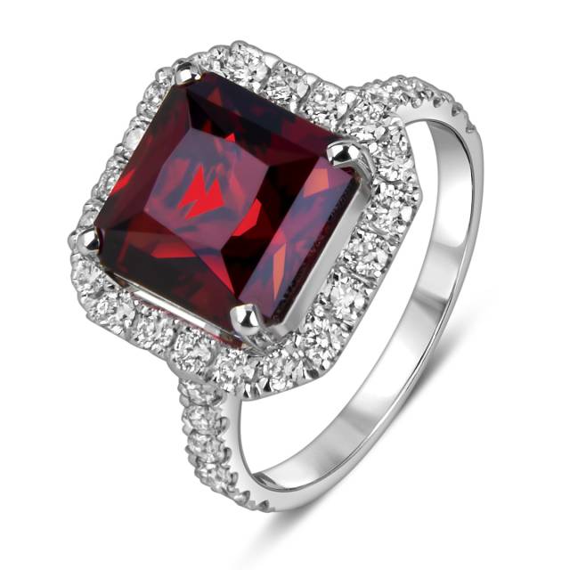 Кольцо из белого золота с бриллиантами и гранатом (059464)