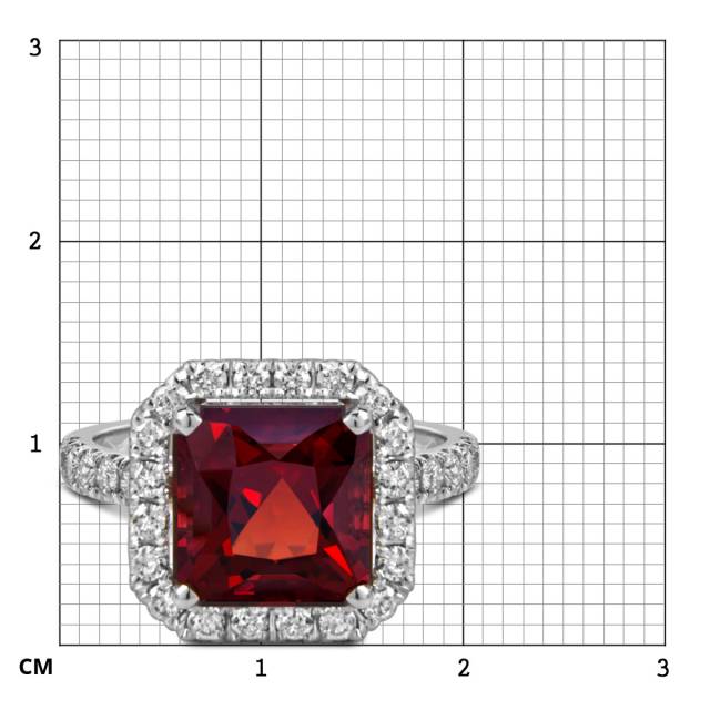 Кольцо из белого золота с бриллиантами и гранатом (059464)