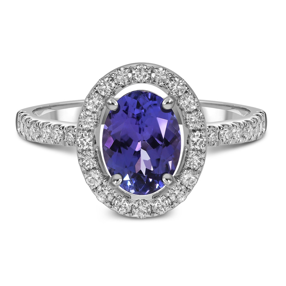 Кольцо из белого золота с бриллиантами и танзанитом (061594)