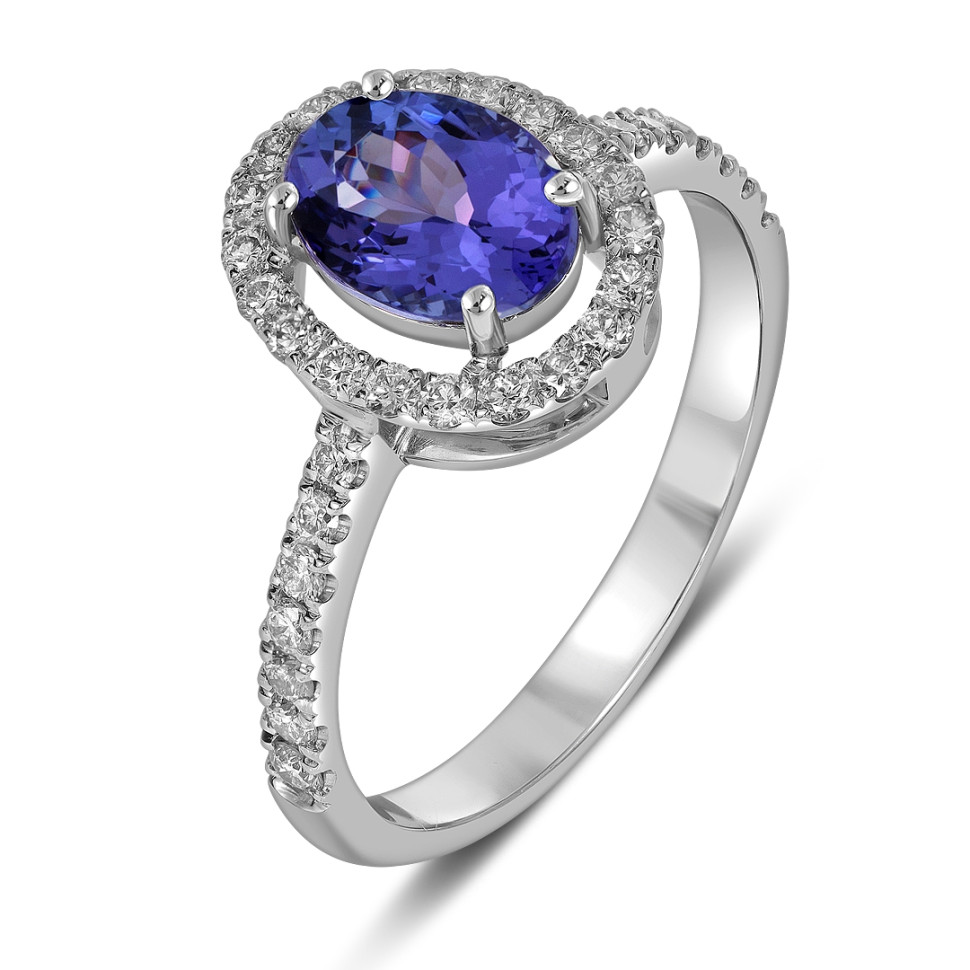 Кольцо из белого золота с бриллиантами и танзанитом (061594)
